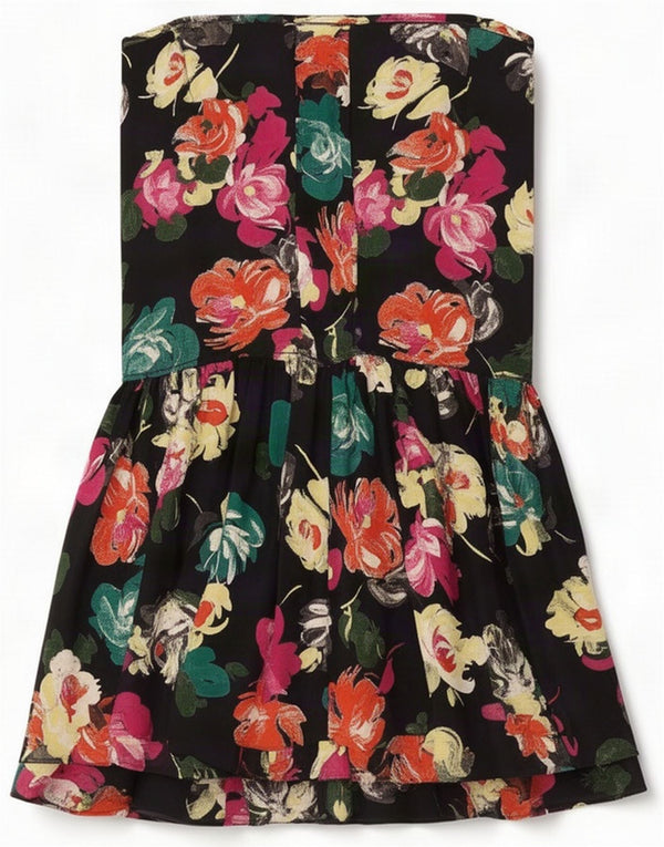 Vintage Womens Strapless Dress UK 8 Small Black Floral