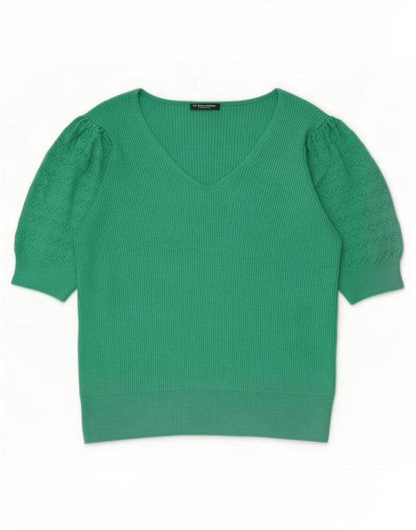 Marks & Spencer Womens Short Sleeve V-Neck Jumper Sweater UK 16 Large Green