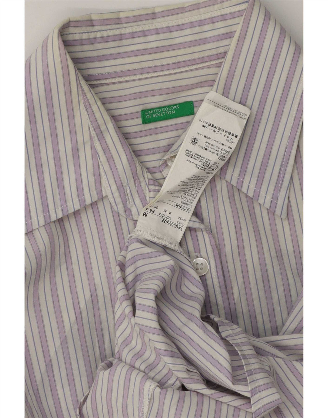 Benetton Dameskjorte UK 14 Medium Lilla Stribet Bomuld
