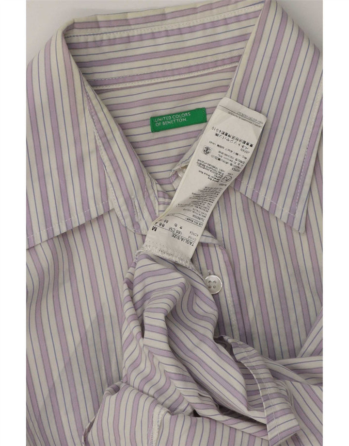 Benetton Dameskjorte UK 14 Medium Lilla Stribet Bomuld