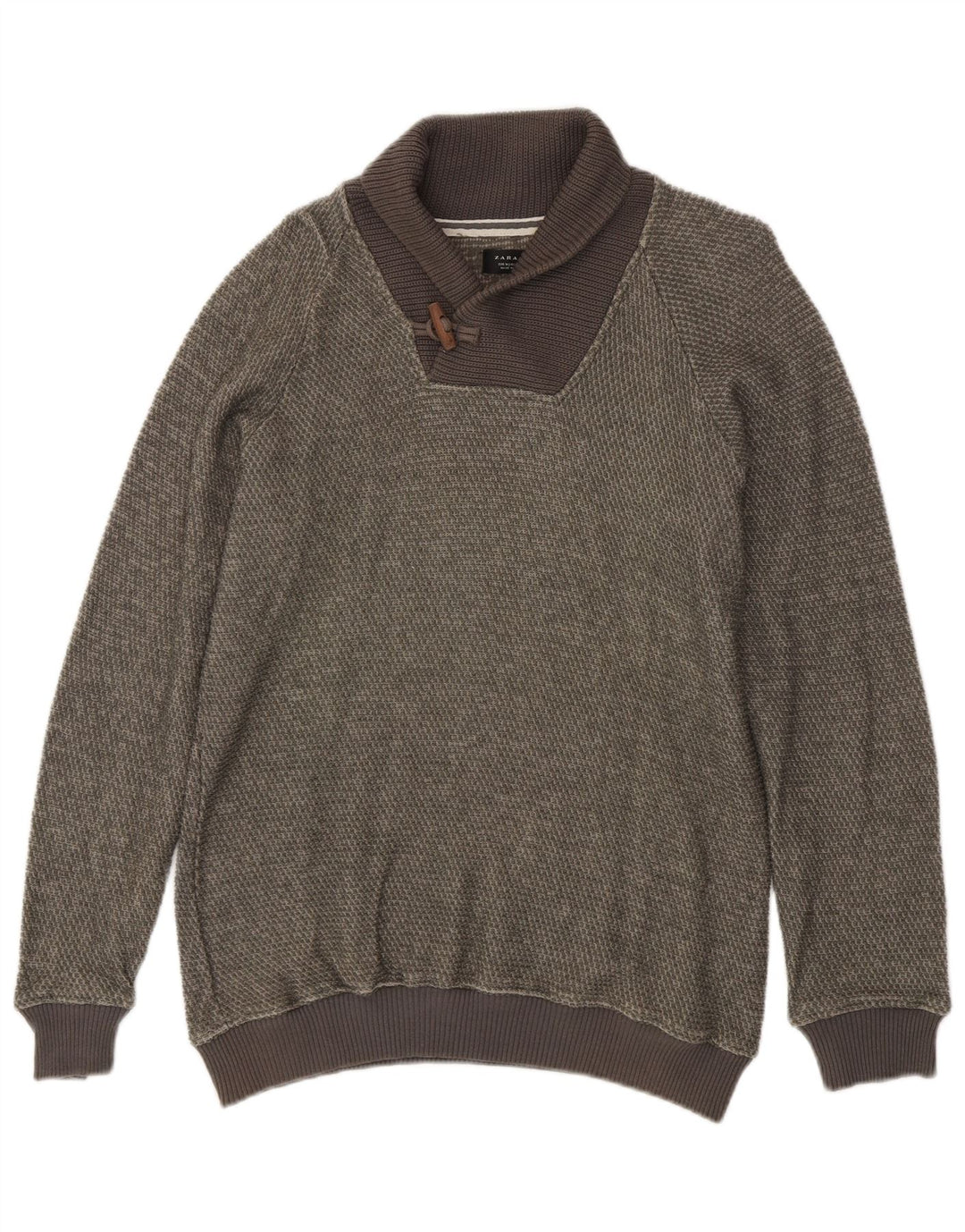Zara Herre Shawl Neck Jumper Sweater Medium Green Bomuld