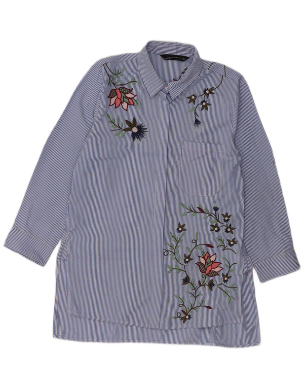 Zara skjorte med 3/4 ærmer til kvinder UK 12 Medium Blue Pinstripe
