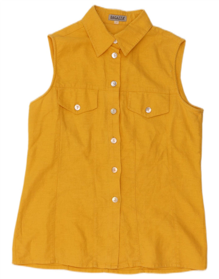 Ragazza ærmeløs skjortebluse til kvinder UK 12 Medium Yellow