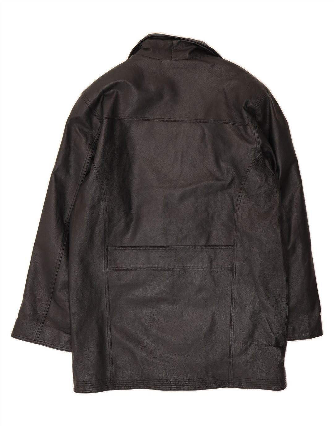 GENUINE LEATHER Mens Double Breasted Coat UK 38 Medium Black Leather Vintage Genuine Leather and Second-Hand Genuine Leather from Messina Hembry 