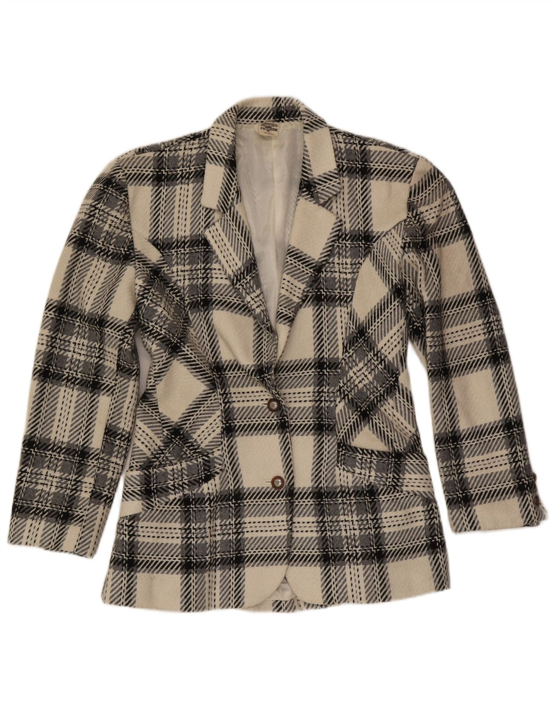 Vintage dame 2-knaps blazerjakke UK 12 Medium Off White Plaid Uld