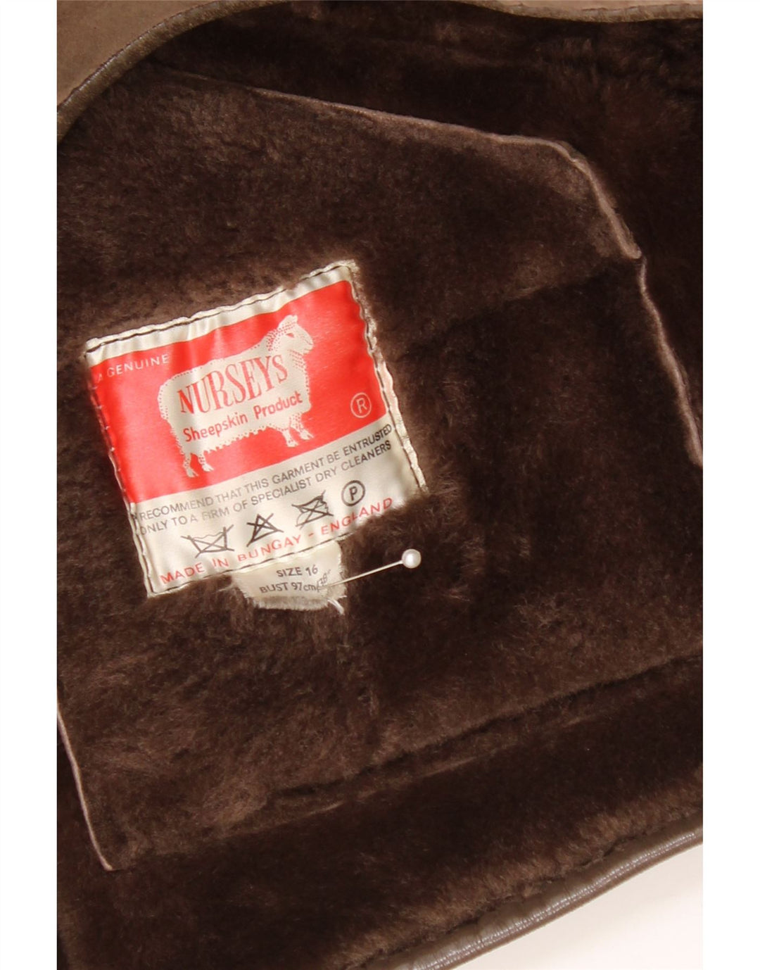 Nurseys Womens Shearling Jacket UK 16 Stort brunt fåreskind