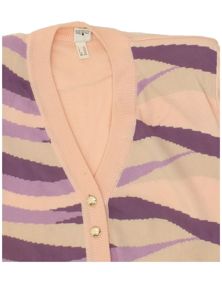 VINTAGE Womens Cardigan Sweater IT 42 Medium Beige Colourblock Wool Vintage Vintage and Second-Hand Vintage from Messina Hembry 