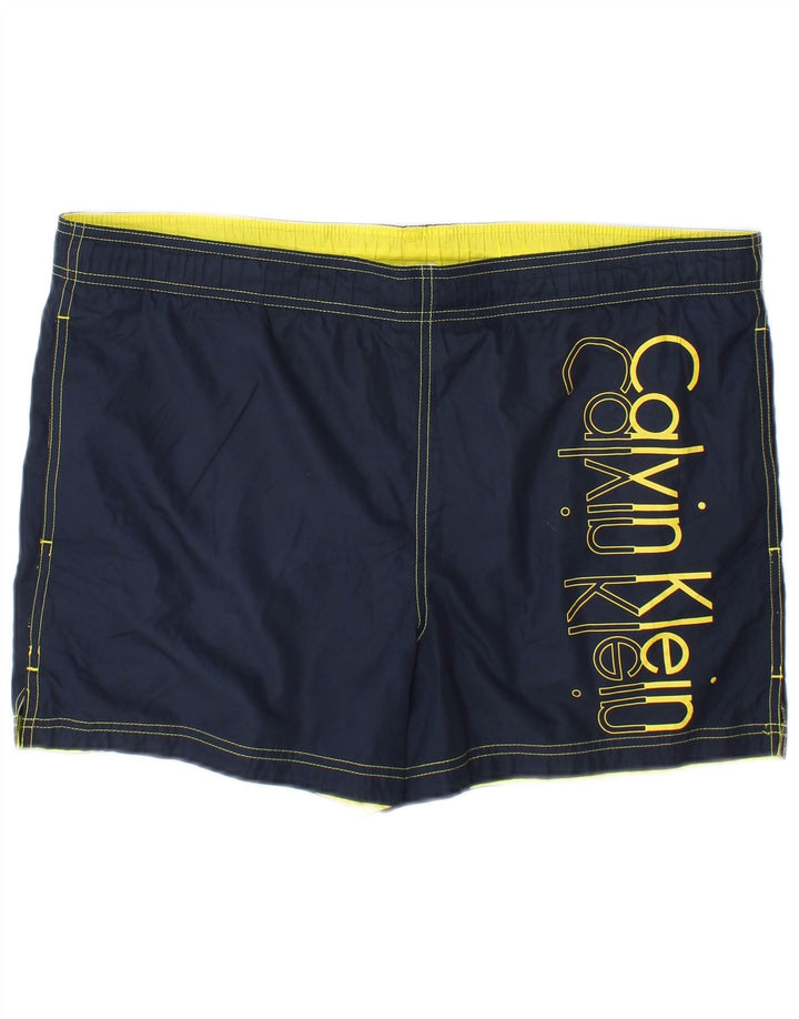 Calvin Klein Herre grafiske svømmeshorts Medium Navy Blue Polyester