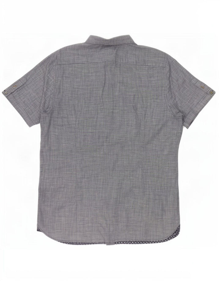 Ted Baker Kortærmet Herreskjorte Størrelse 4 Stor Marineblå Houndstooth Bomuld