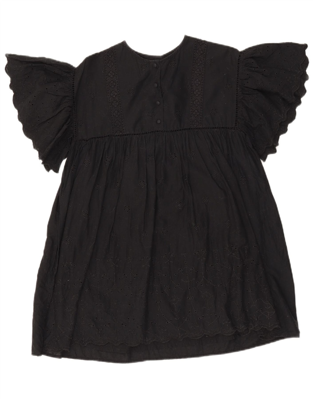 ZARA Girls Batwing A-Line Kjole 9-10 År Sort Blomsterbomuld