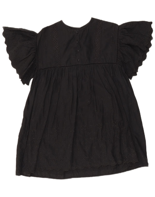 ZARA Girls Batwing A-Line Kjole 9-10 År Sort Blomsterbomuld
