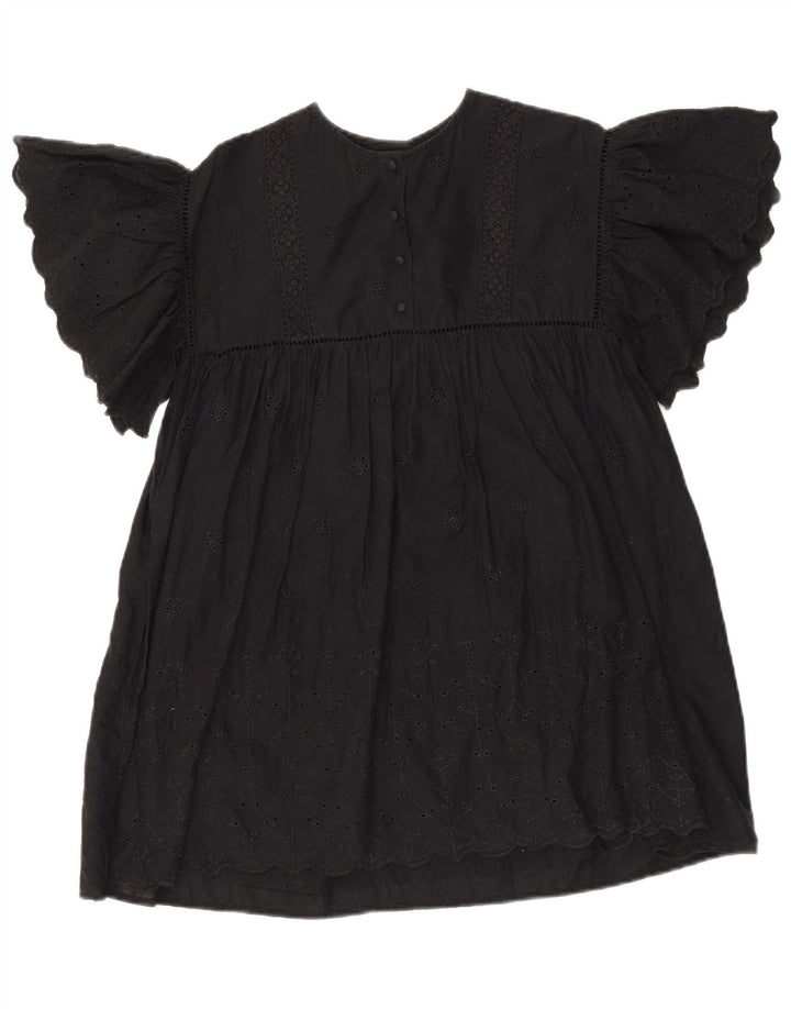 ZARA Girls Batwing A-Line Kjole 9-10 År Sort Blomsterbomuld