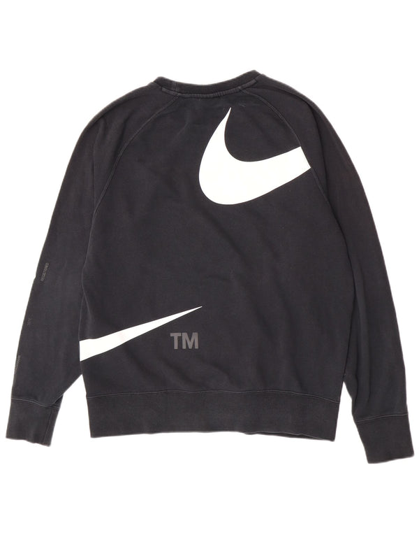 Nike Herre Swoosh Grafisk Sweatshirt Jumper Medium Sort Bomuld