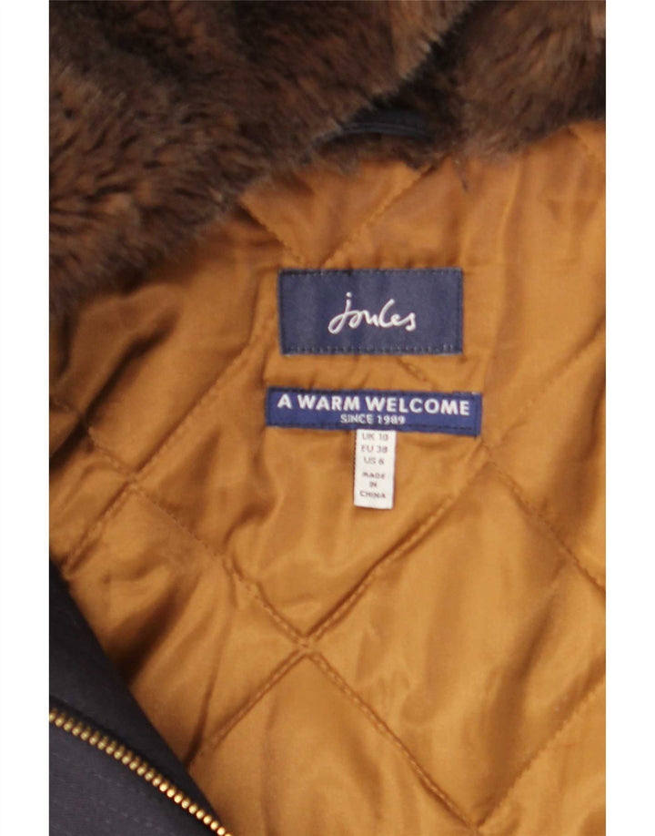 Jules Dame Hooded Parka Jacket UK 10 Small Navy Blue Cotton