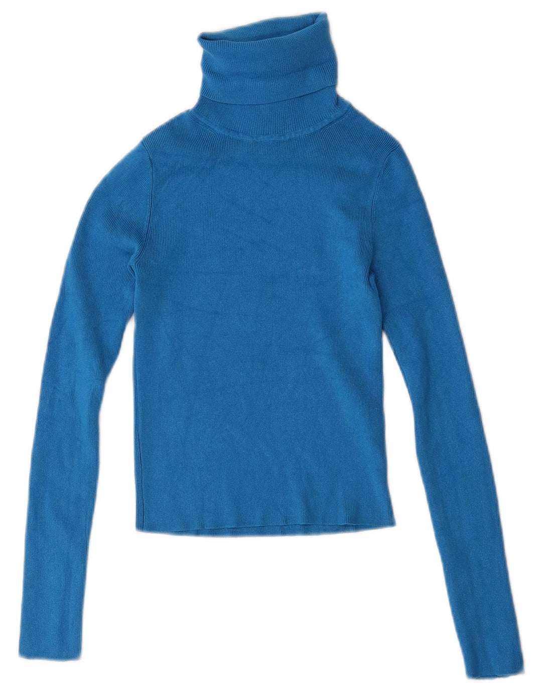 Zara Womens Crop Roll Neck Top Langærmet UK 8 Small Blue Viscose