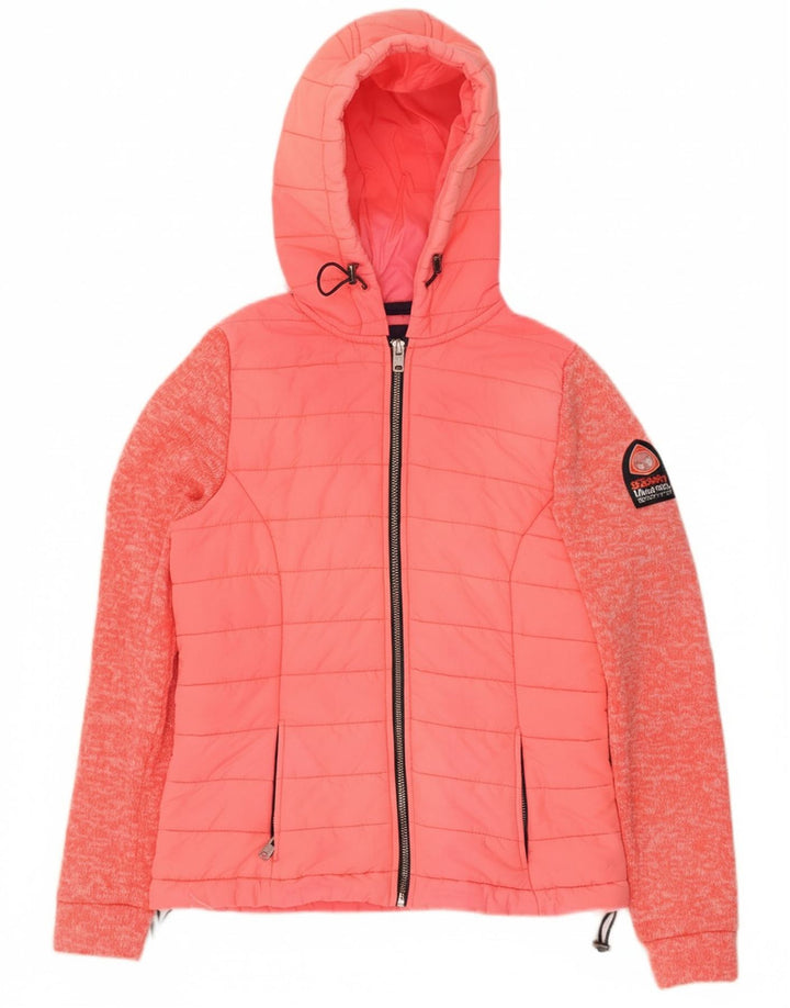 SUPERDRY Womens Hooded Padded Jacket UK 10 Small Pink Polyester