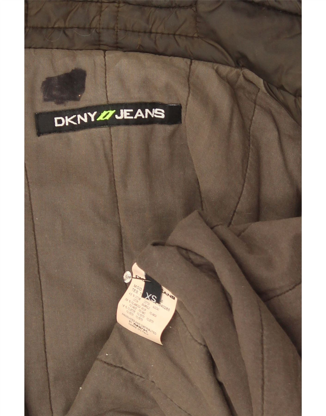 Dkny Dame Polstret Frakke UK 6 XS Khaki Bomuld