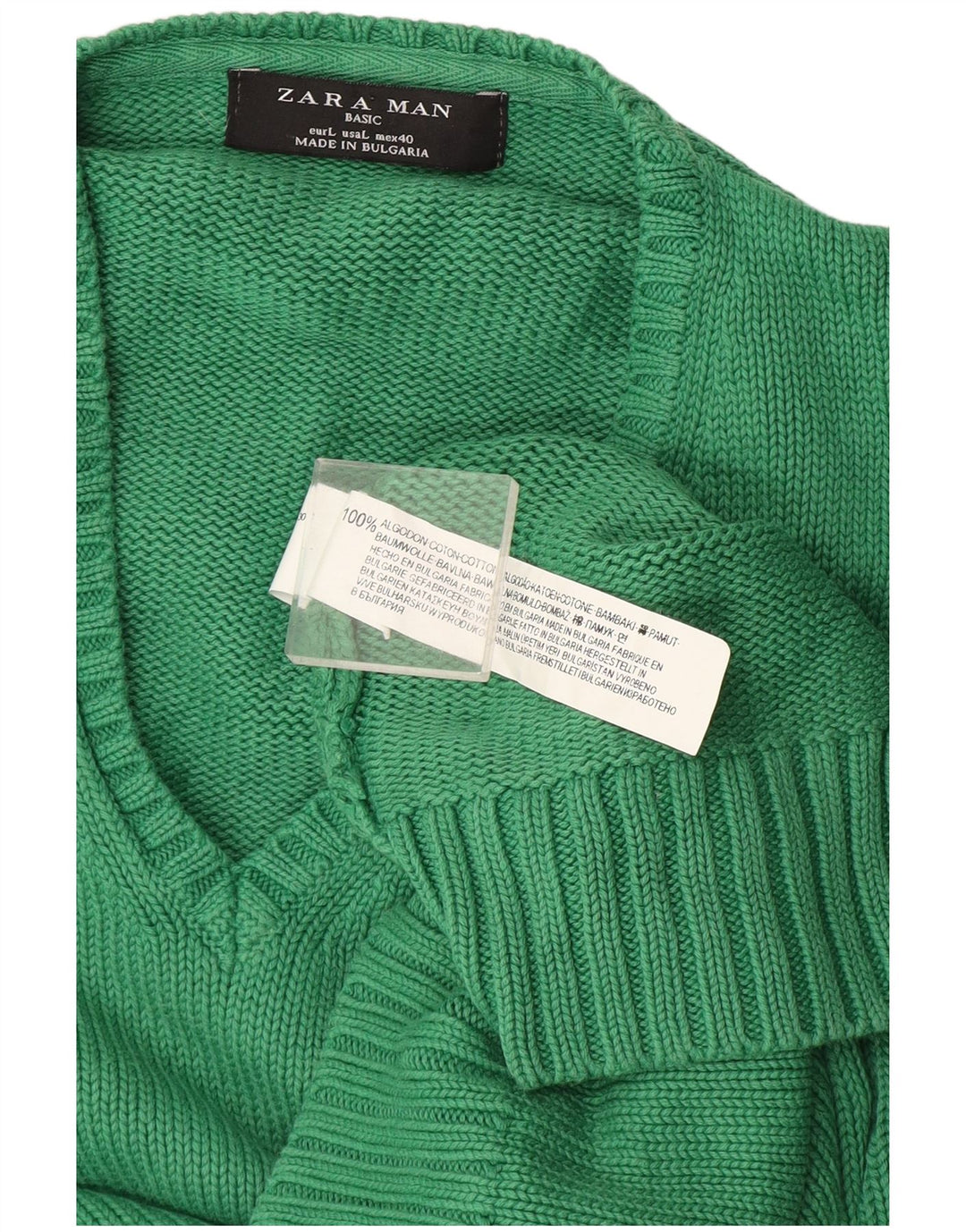 Zara Herre V-hals sweater Stor grøn bomuld