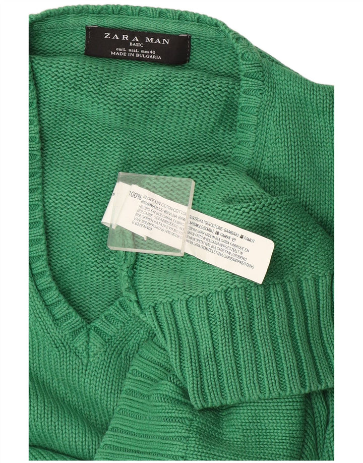 Zara Herre V-hals sweater Stor grøn bomuld