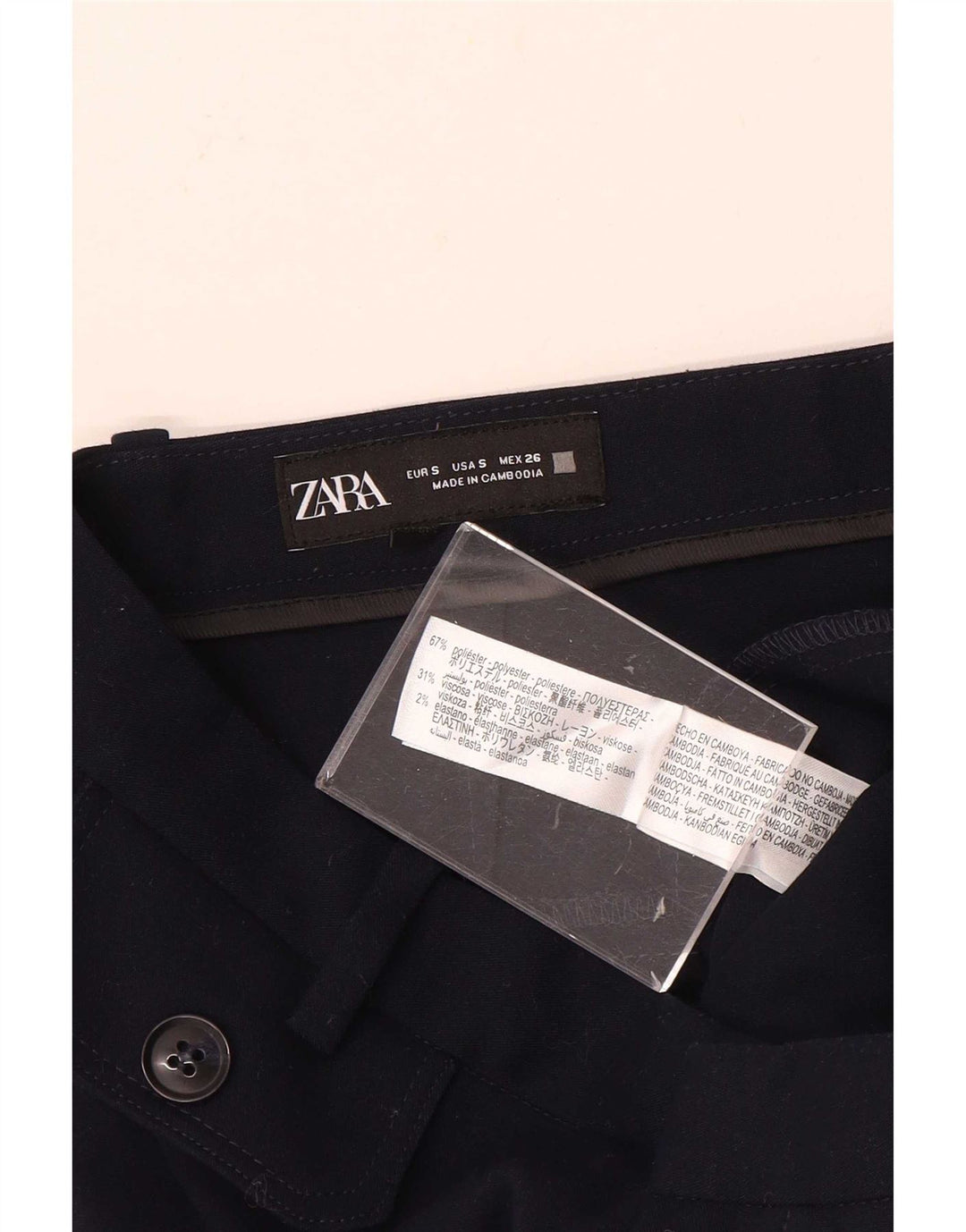 Zara Dame Flare Casual Bukser Small W26 L31 Navy Blue Polyester