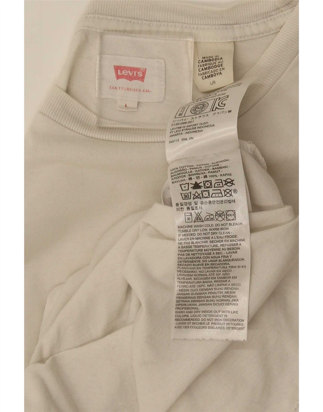 Levi's Herre T-Shirt Top Stor Hvid Bomuld