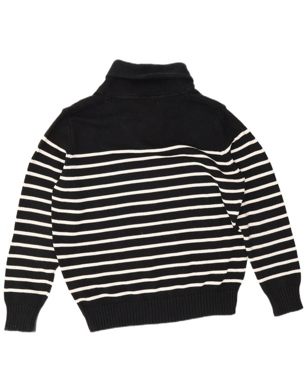 Zara Herre Shawl Neck Jumper Sweater XL Sort Stribet Bomuld