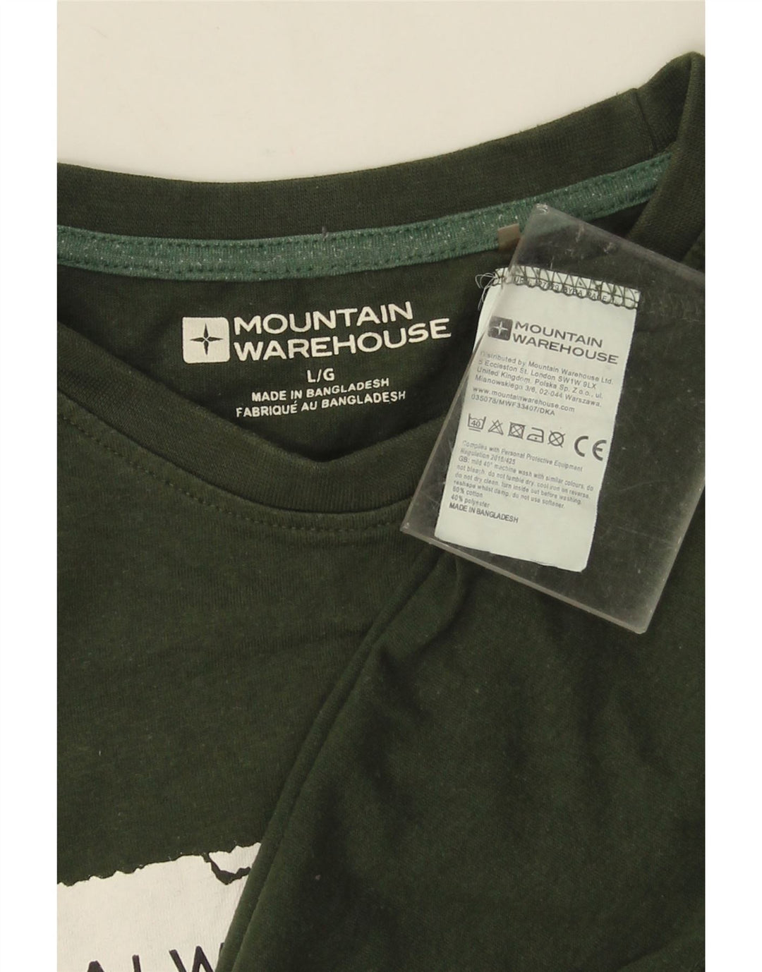 MOUNTAIN WAREHOUSE Herre Grafisk T-Shirt Top Stor Grøn Bomuld