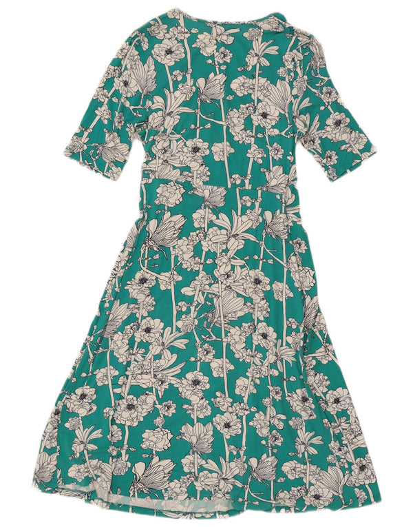 Marks & Spencer Dame A-Line Kjole UK 12 Medium Green Floral Viscose