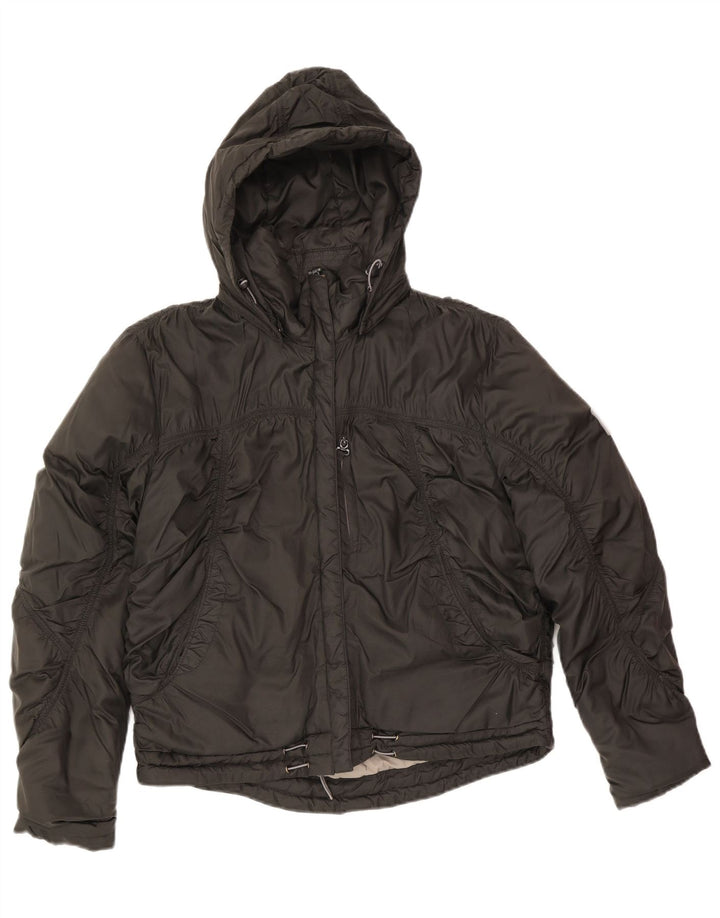 Vintage polstret hættejakke til kvinder UK 16 Stor sort polyester