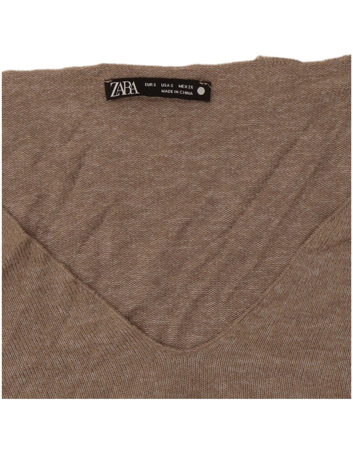 ZARA Dame V-hals sweater UK 10 Small Grå