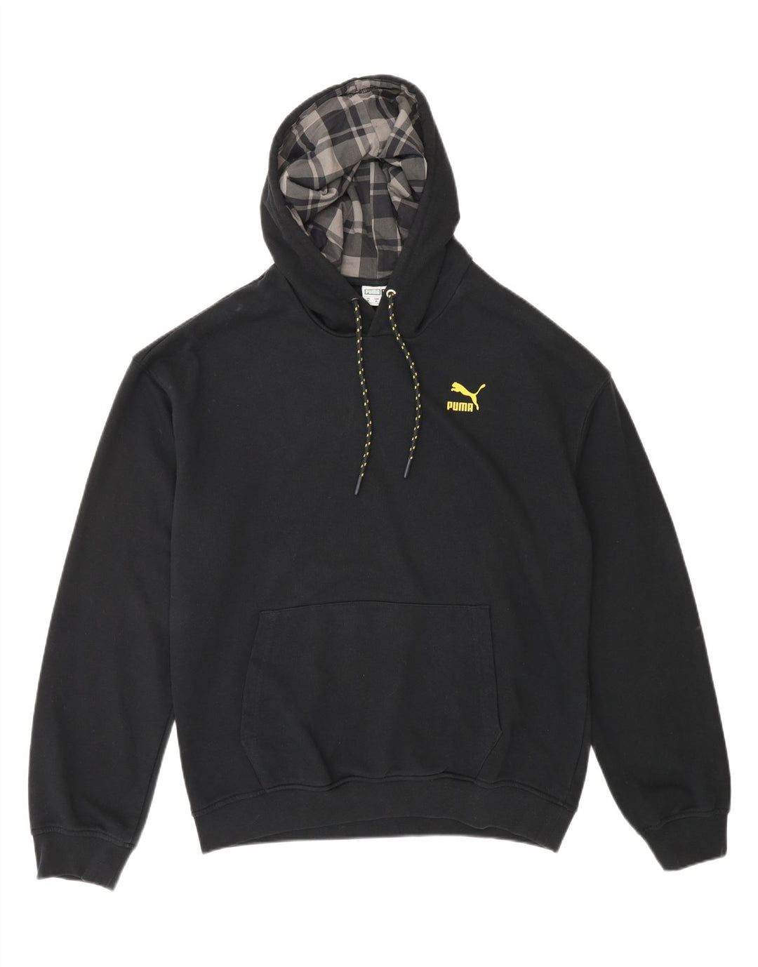 PUMA Mens Graphic Hoodie Jumper Medium Black Cotton Vintage Puma and Second-Hand Puma from Messina Hembry 