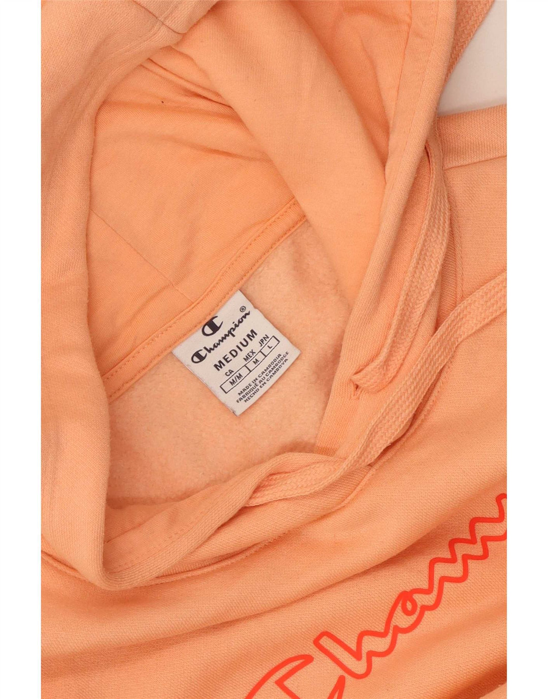 Champion Dame Grafisk Oversized Hoodie Jumper UK 14 Medium Orange
