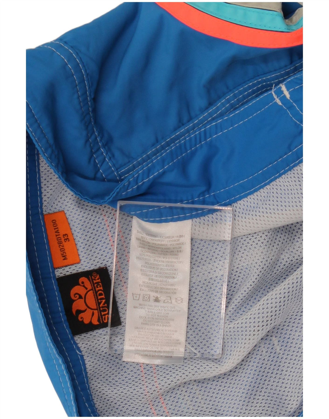 SUNDEK Grafiske badeshorts til mænd mellemblå stribet nylon