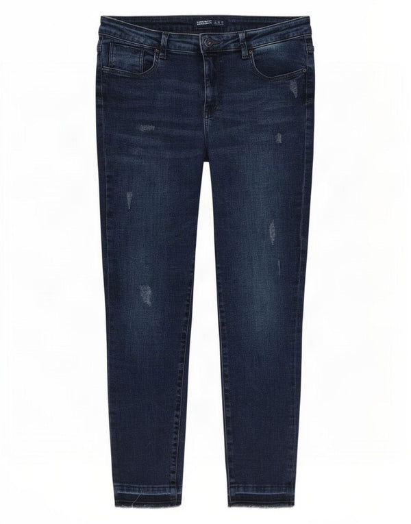 Zara Dame Distressed Skinny Jeans EU 40 Medium W30 L26 Marineblå Bomuld