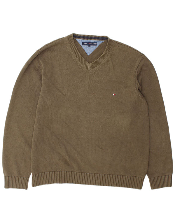 Tommy Hilfiger Herre V-hals sweater XL Khaki Bomuld