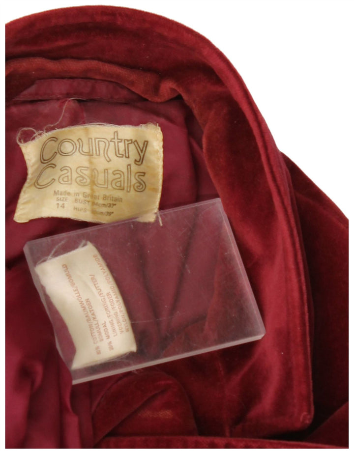 COUNTRY CASUALS Dame 2 Button Velvet Blazer Jacket UK 14 Large Burgundy