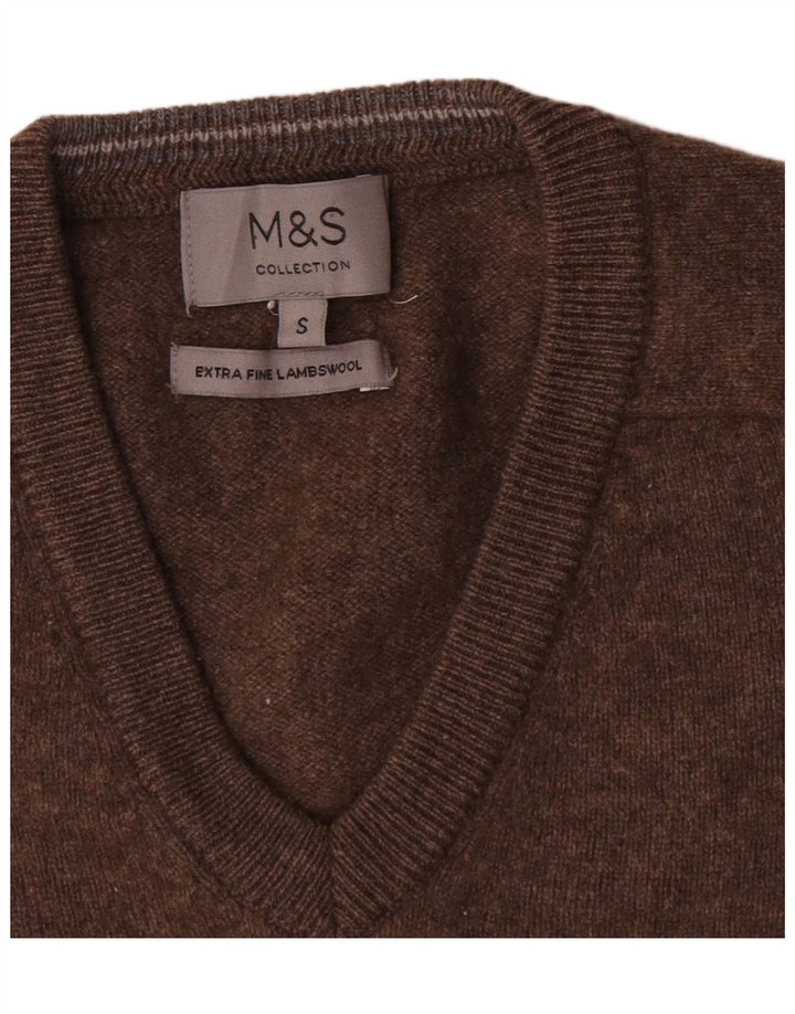 Marks & Spencer Herre V-hals sweater lille brun lammeuld