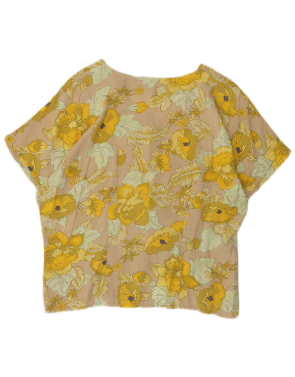 Vintage Womens Crop kortærmet skjortebluse UK 14 Large Beige Floral