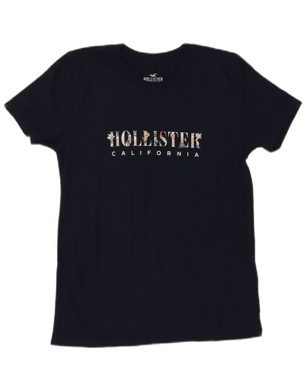 Hollister Grafisk T-shirt top til kvinder UK 10 Lille marineblå bomuld