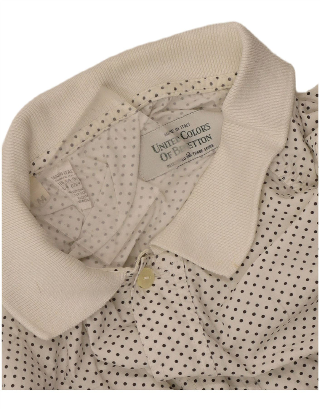 Benetton Herre Kortærmet Pullover Shirt Medium White Spotted Bomuld