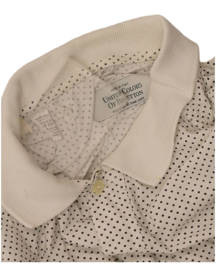 Benetton Herre Kortærmet Pullover Shirt Medium White Spotted Bomuld