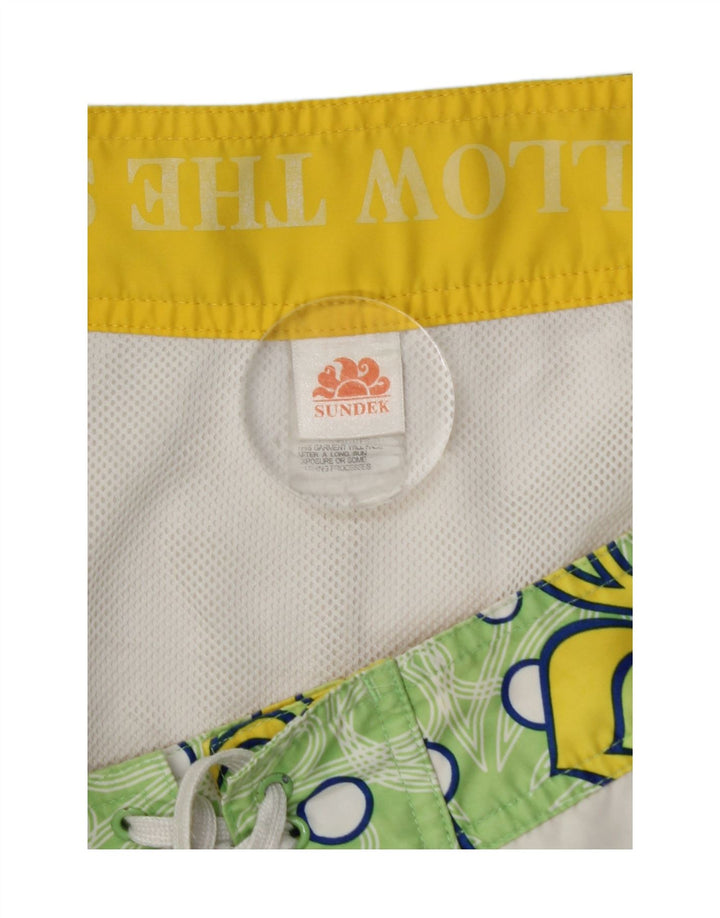 SUNDEK Mens Graphic Swimming Shorts Medium White Floral Polyester Vintage Sundek and Second-Hand Sundek from Messina Hembry 