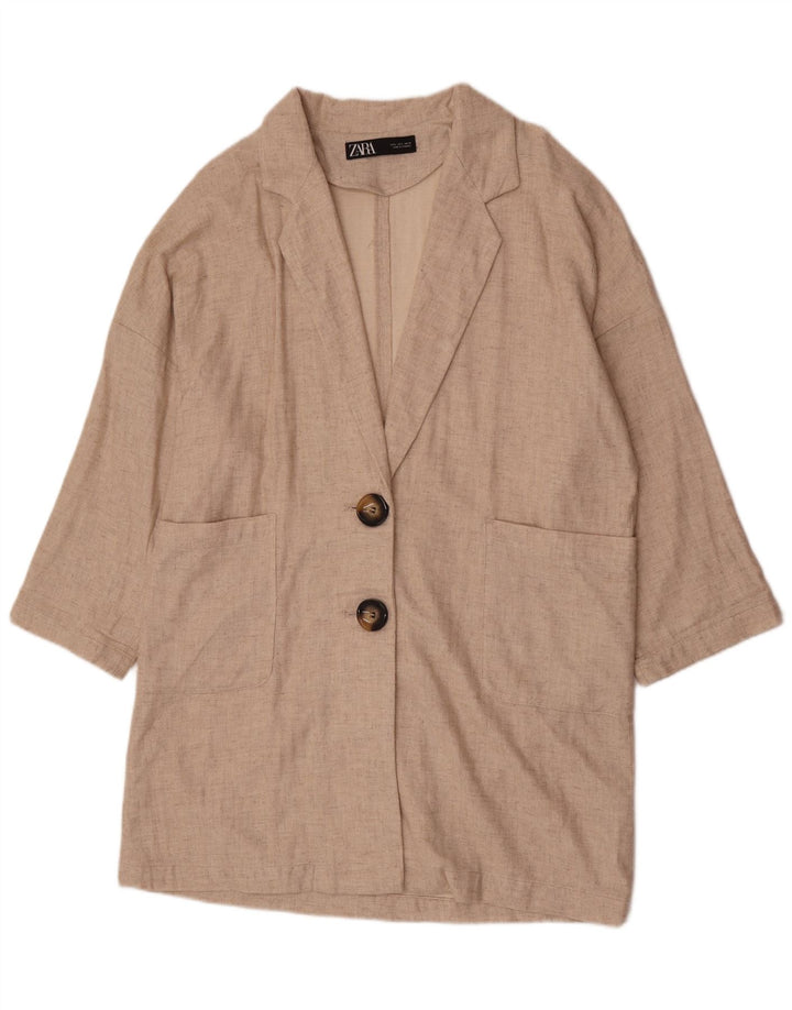 Zara Dame Oversized Overfrakke UK 16 Large Beige Viscose