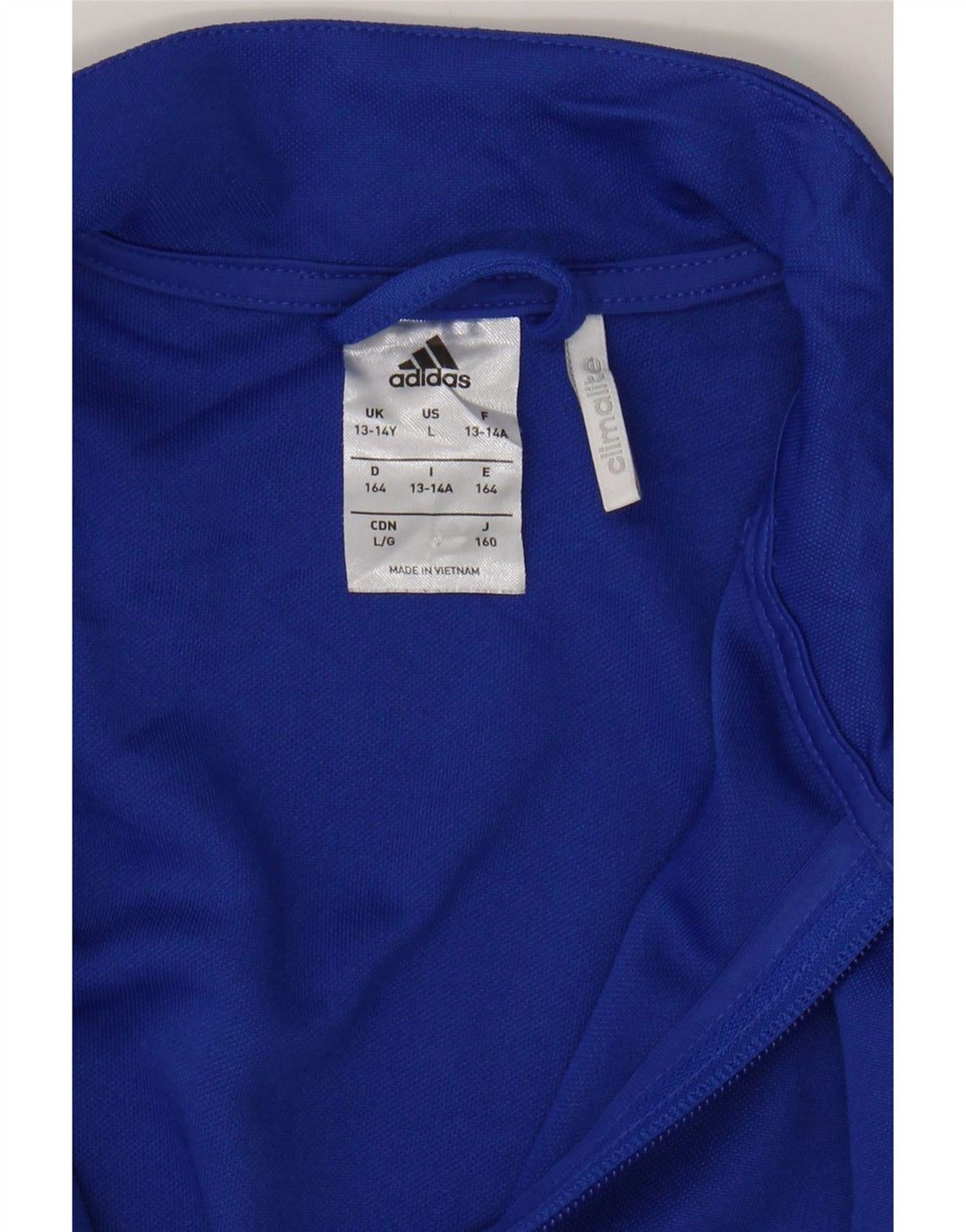 ADIDAS Boys Climalite Tracksuit Top Jacket 13-14 Years Blue Polyester Vintage Adidas and Second-Hand Adidas from Messina Hembry 