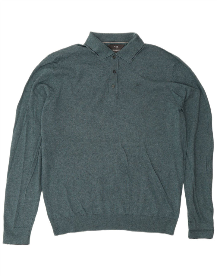 Marks & Spencer Herre Polo Neck trøje Sweater Large Blue Flecked Bomuld