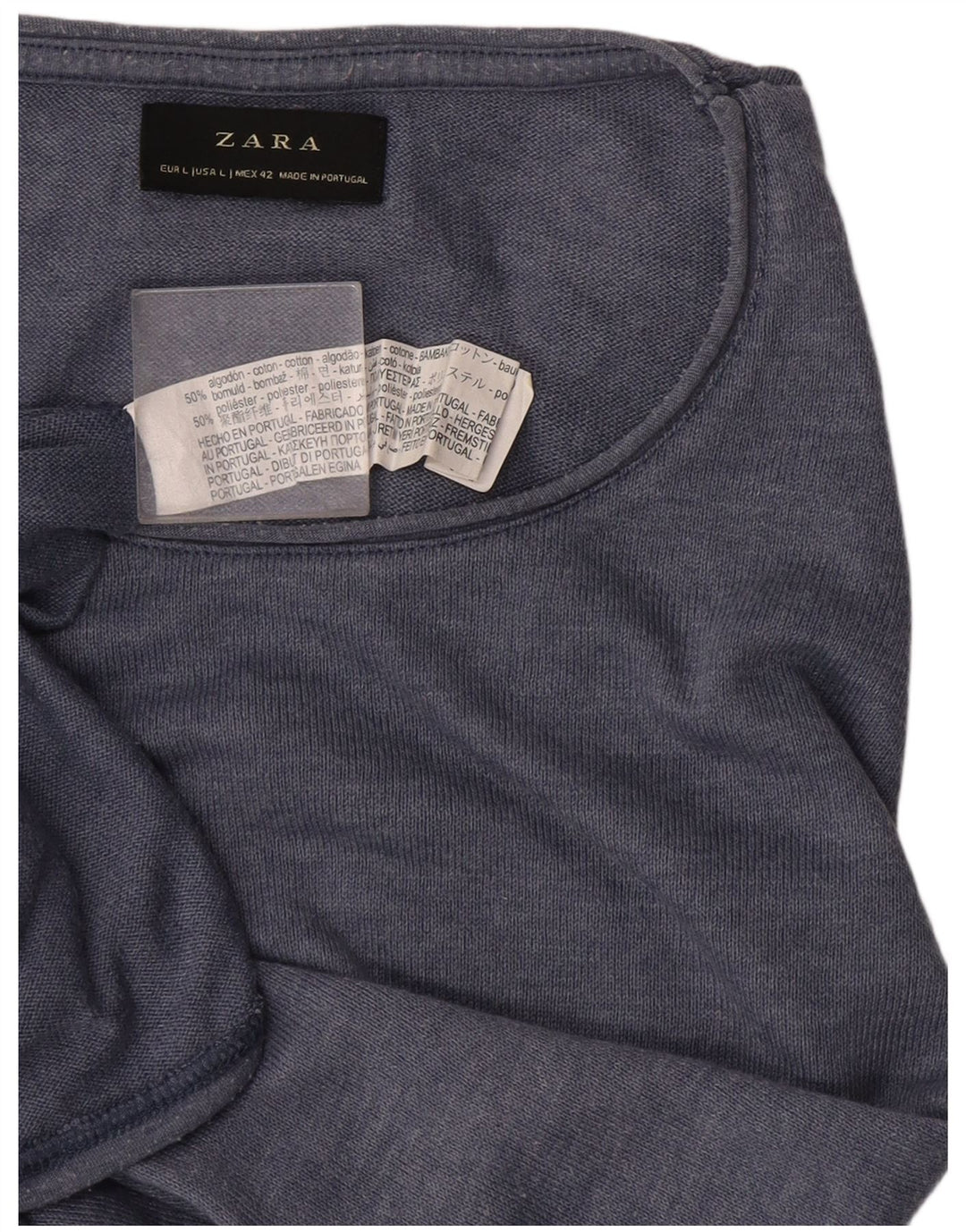 Zara Herre T-Shirt Top Stor Blå Bomuld