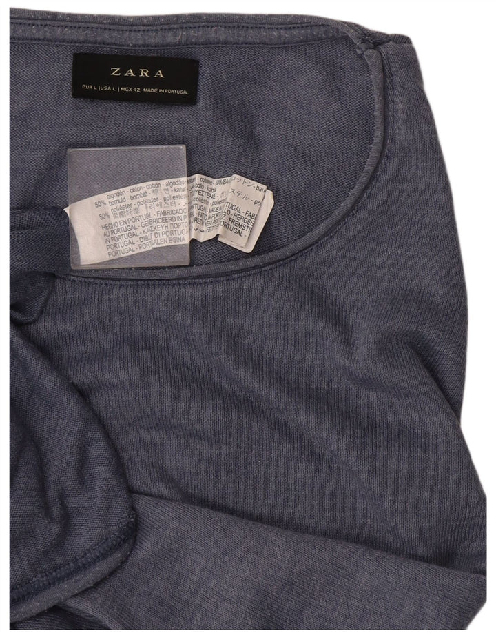 Zara Herre T-Shirt Top Stor Blå Bomuld