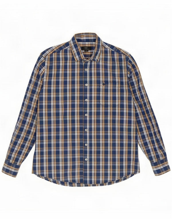 Fynch Hatton Mens Shirt Medium Blue Check Cotton