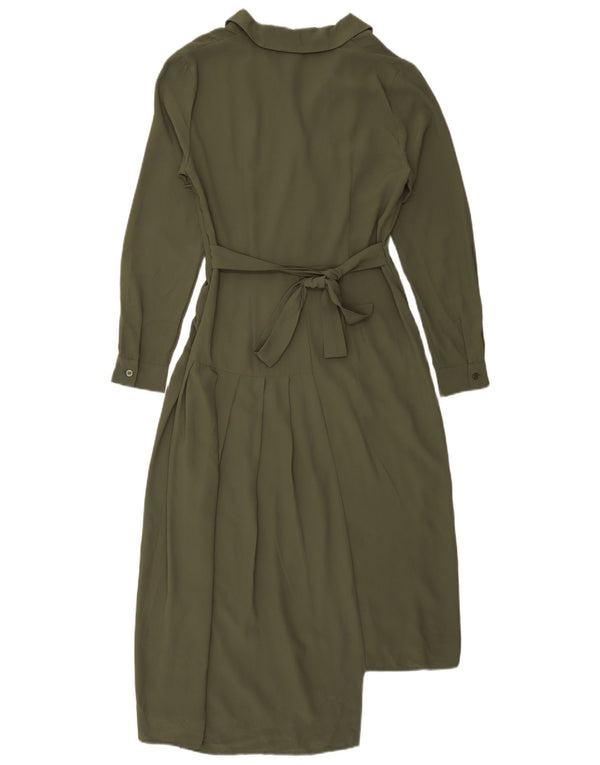 Topshop Dame Asymmetrisk Langærmet Maxikjole UK 10 Small Khaki