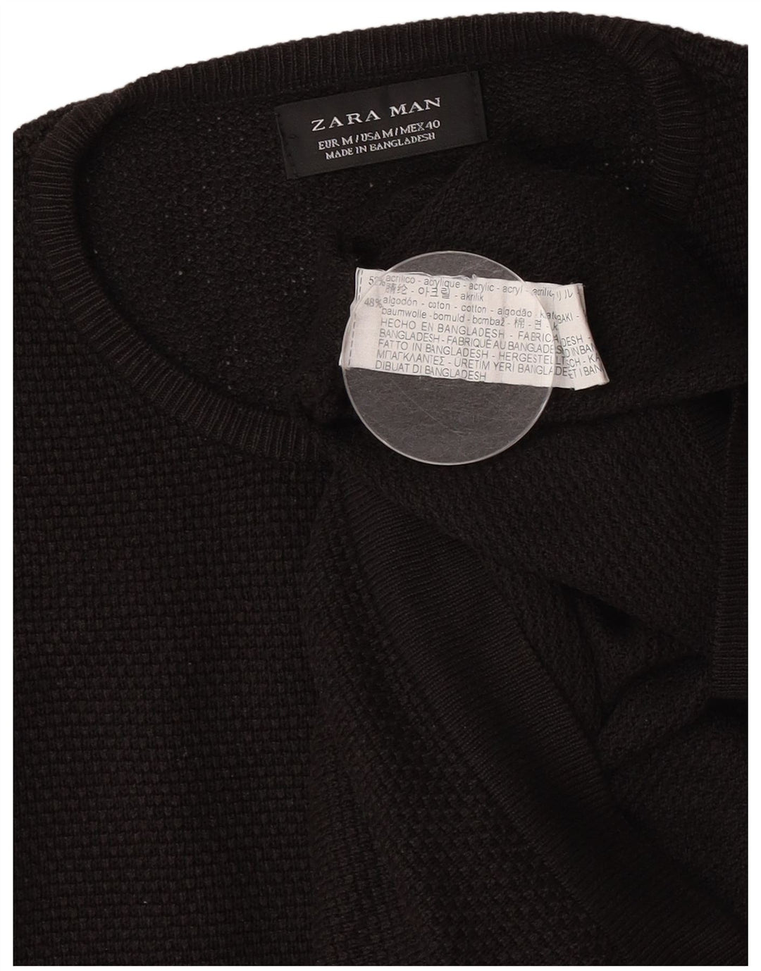 Zara Herre Crew Neck Jumper Sweater Medium Sort Akryl